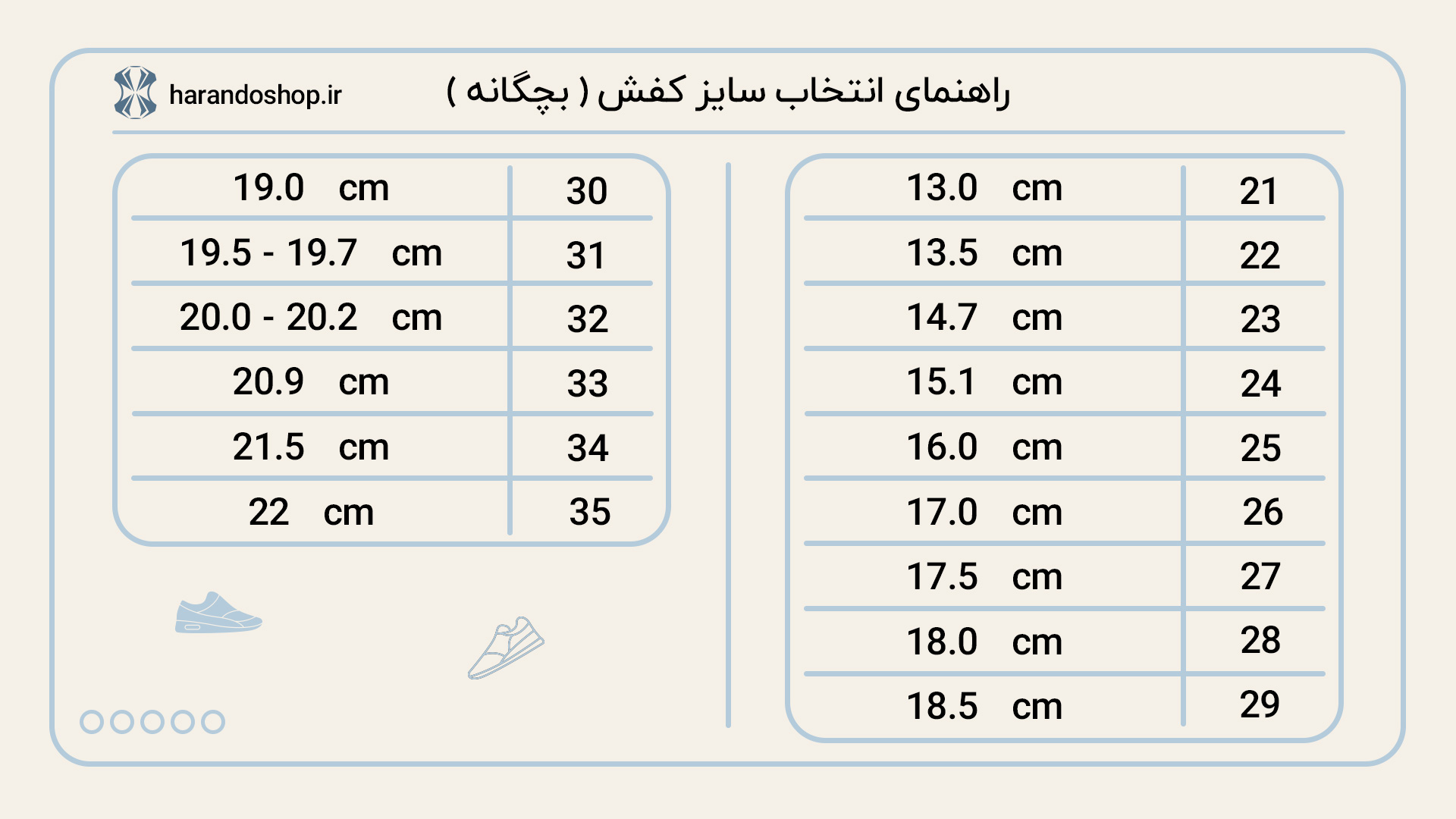 راهنمای انتخاب سایز کفش